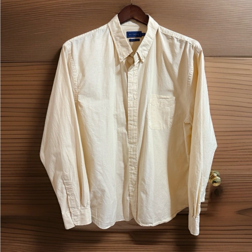 Biltmore Men’s Cream Yellow Casual Button-Down Shirt